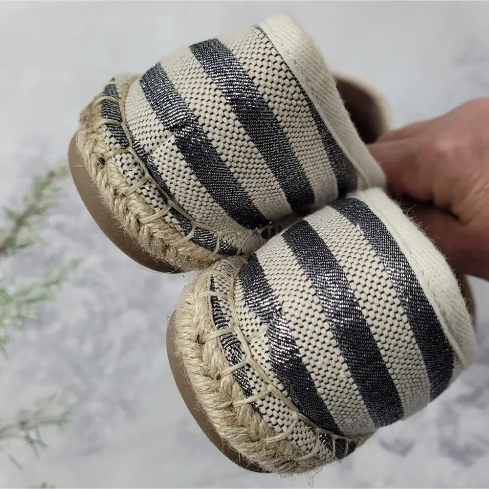 Charter Club Joeey Slip-on Natural & Silver Striped Espadrille Loafer size 8.5M